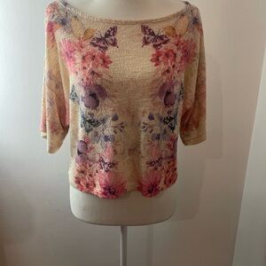Whimsical Butterfly Floral Print cropped Knit Top